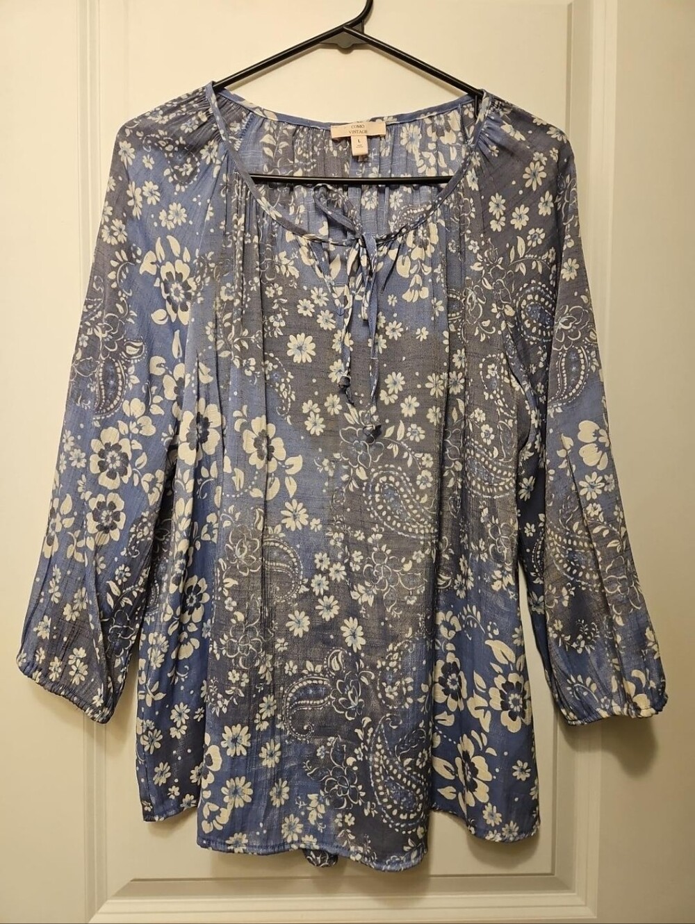 Como Vintage Blue Floral Paisley Lightweight Blouse L